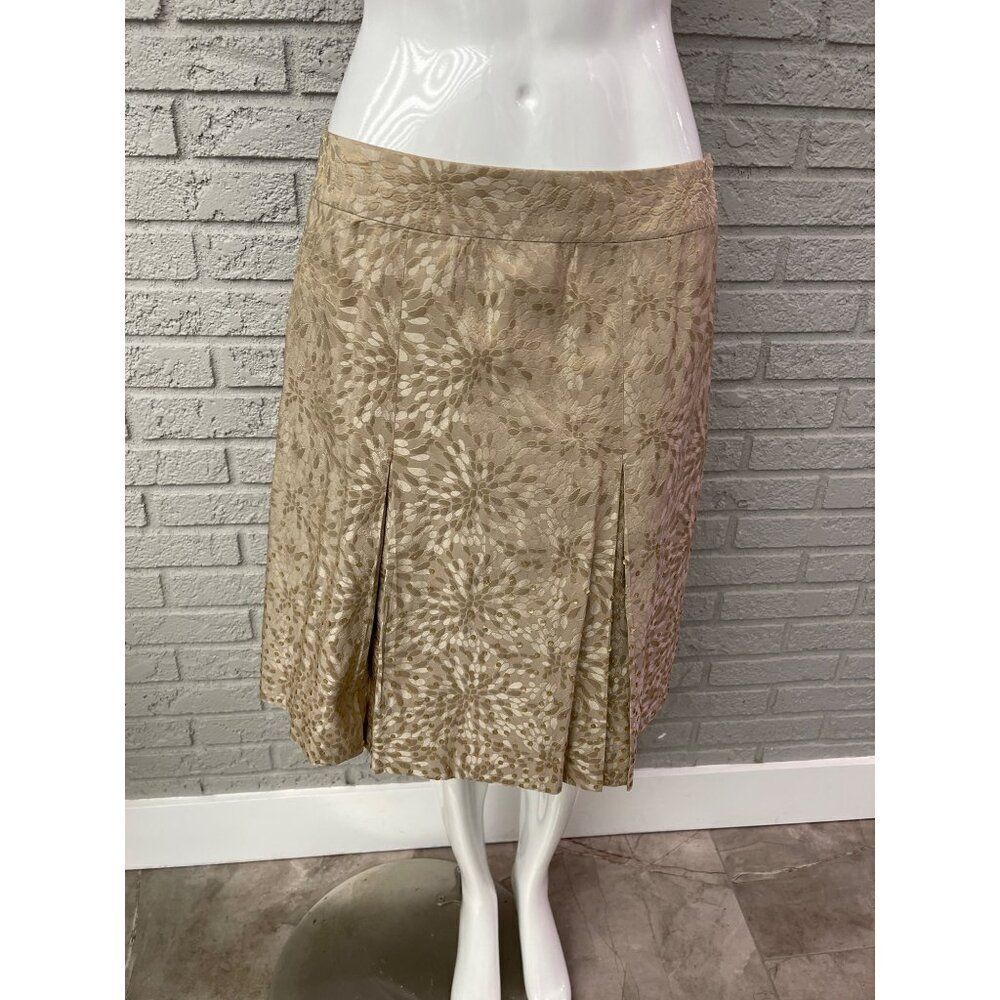 Ann Taylor Women Silk Gold Sequin Embossed Pleated Skirt Size 8 NWT